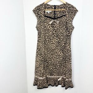 Bettie Page Leopard Print Bodycon Dress XL Lace Trim Pin up Alt ASO Lorelai